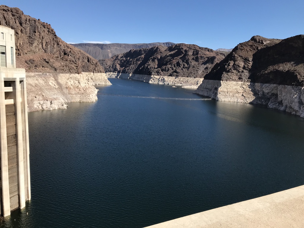 Hoover damn lake and rocks in dark and light brown colors