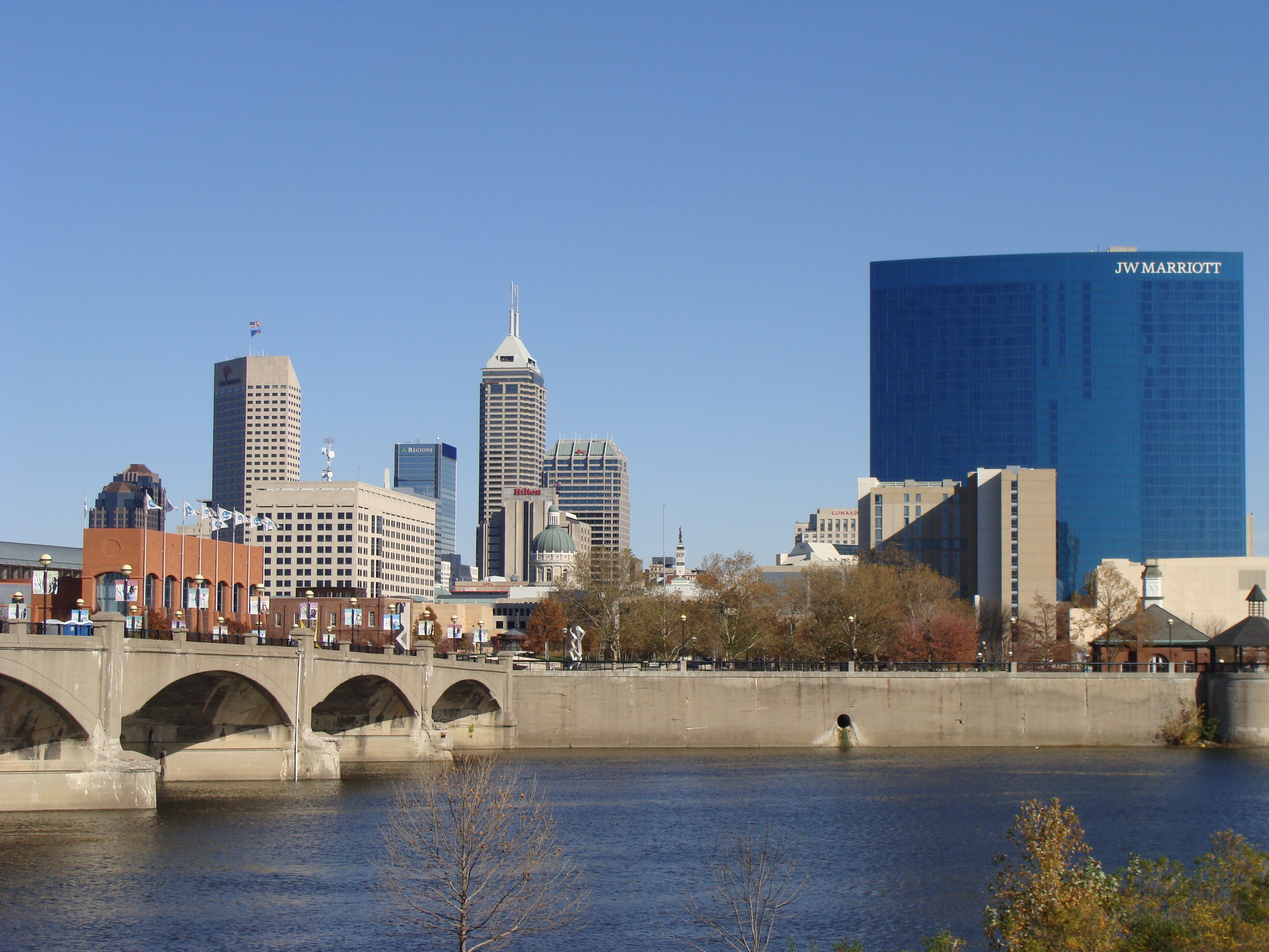 View of Indianapolis skyline as seen from White River Park