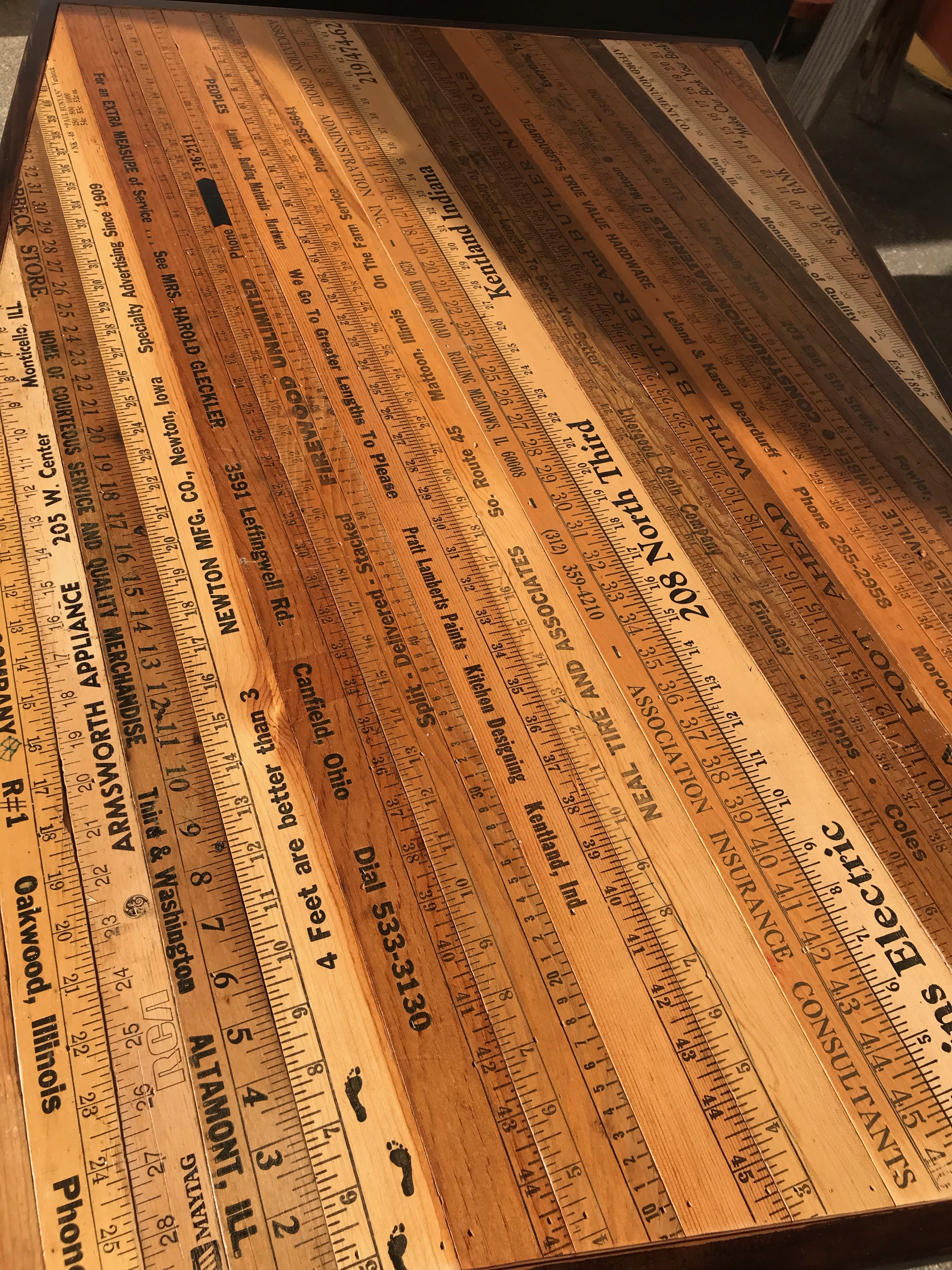 Tabletop made from wooden rulers