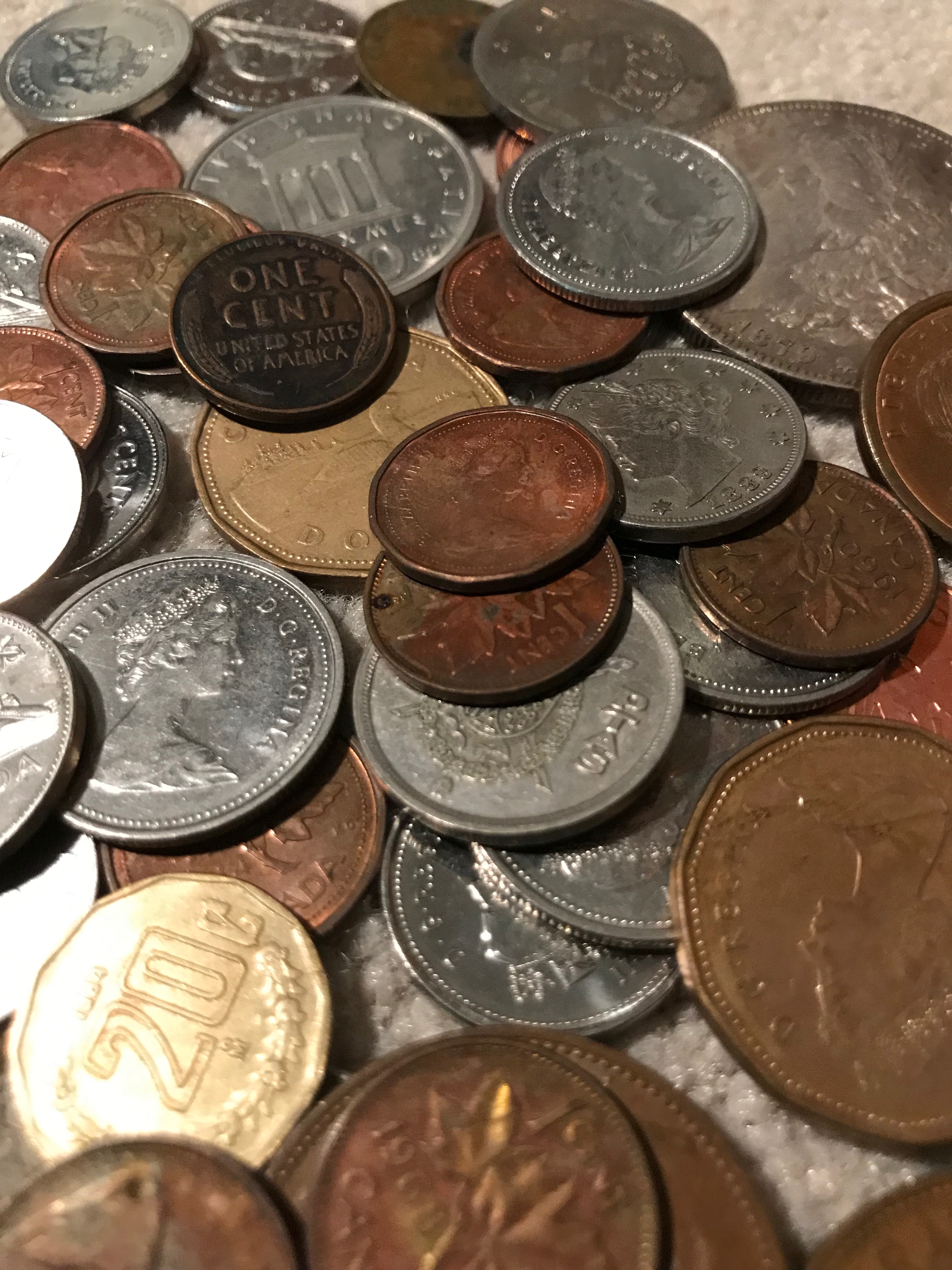 A pile of coins from different countries