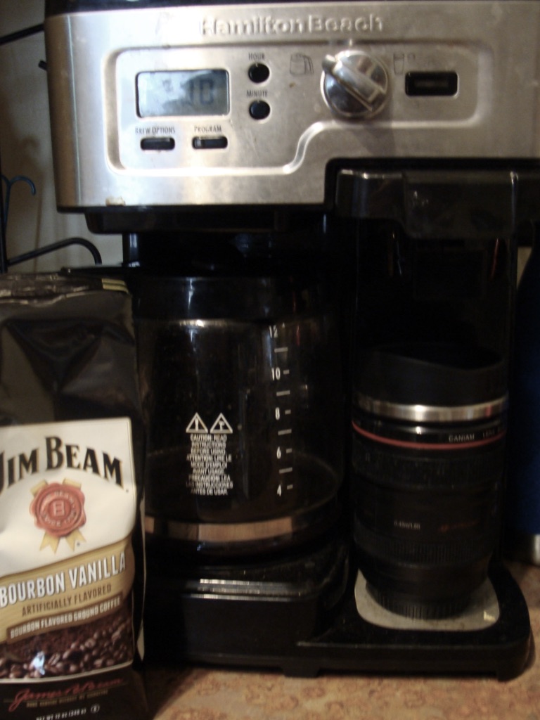 Coffee pot and bag of coffee