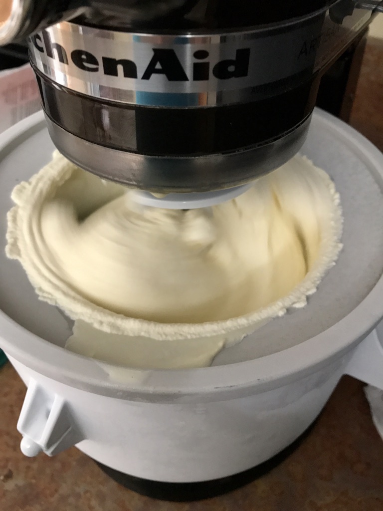 Ice cream being made with a kitchenaid mixer
