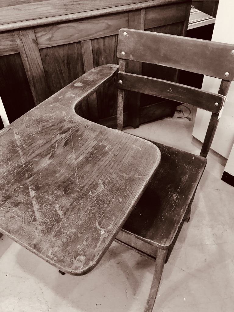 old wooden chair school desk